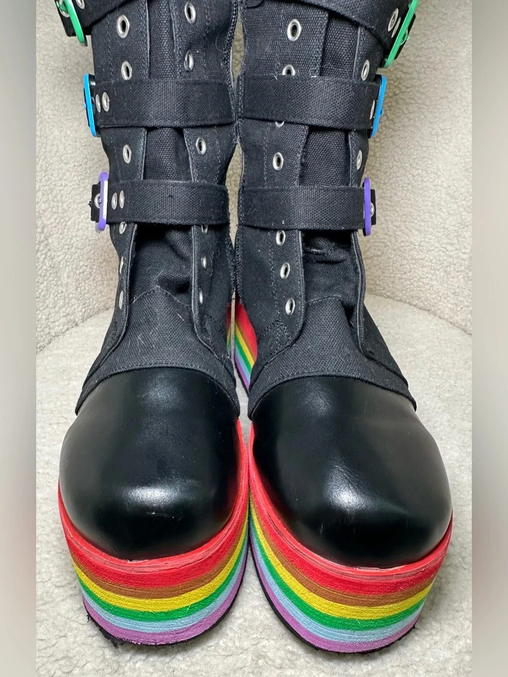 Rainbow Platform Goth Rave Boots Knee High Black Gay Pride‎ Bratz Y2K Cosplay 9